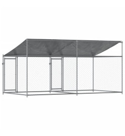 Cage pour chien avec toit et portes gris 4x2x2m acier galvanisé