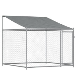 Cage pour chien avec toit et portes gris 4x2x2m acier galvanisé