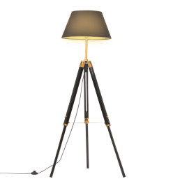 Lampadaire à trépied Noir et doré Bois de teck massif 141 cm