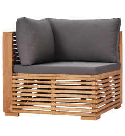 Canapé d'angle de jardin avec coussin gris Bois de teck solide