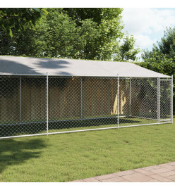 Cage pour chien avec toit et porte gris 8x2x2 m acier galvanisé