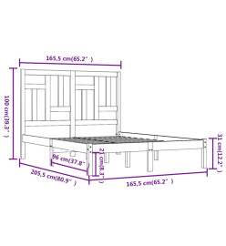 Cadre de lit Gris Bois de pin massif 160x200 cm