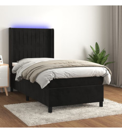 Sommier tapissier avec matelas et LED Noir 100x200 cm Velours