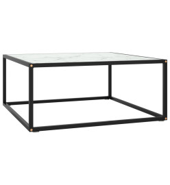 Table basse Noir avec verre marbre blanc 80x80x35 cm