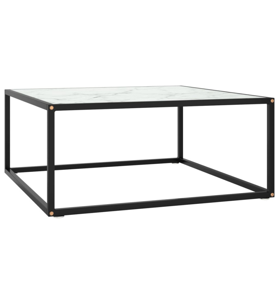 Table basse Noir avec verre marbre blanc 80x80x35 cm