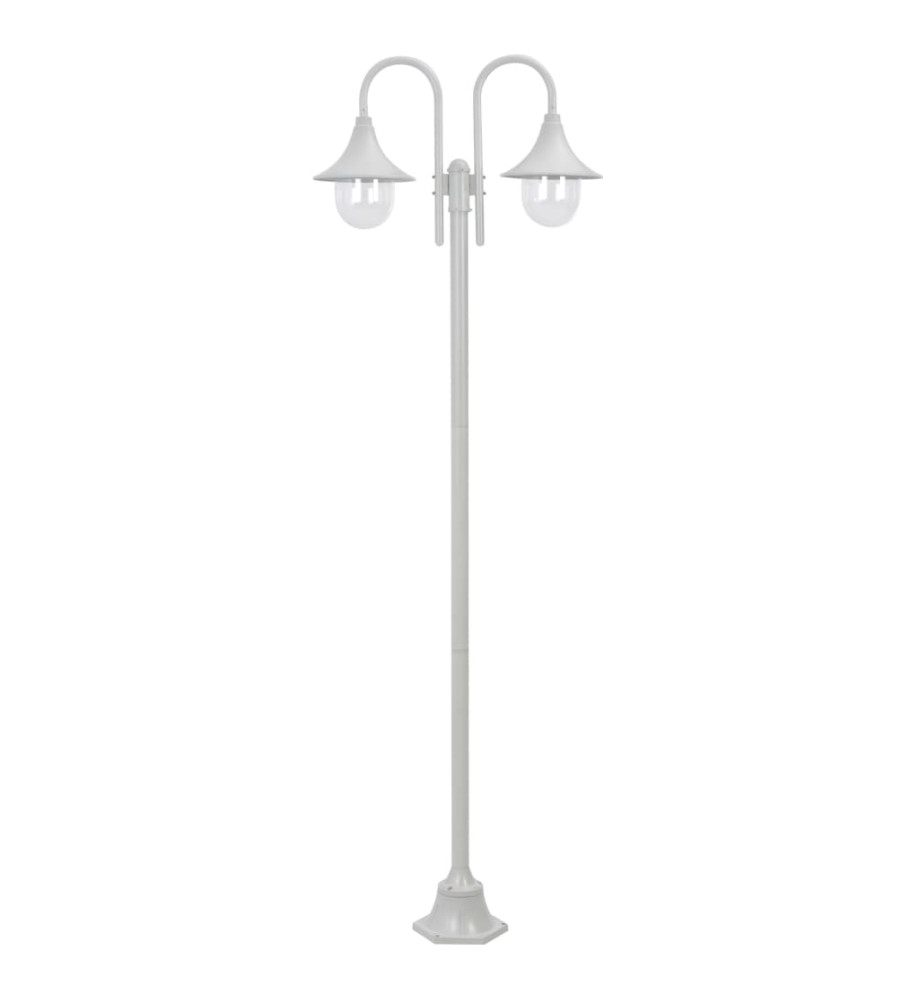 Lampadaire de jardin E27 220 cm Aluminium 2 lanternes Blanc