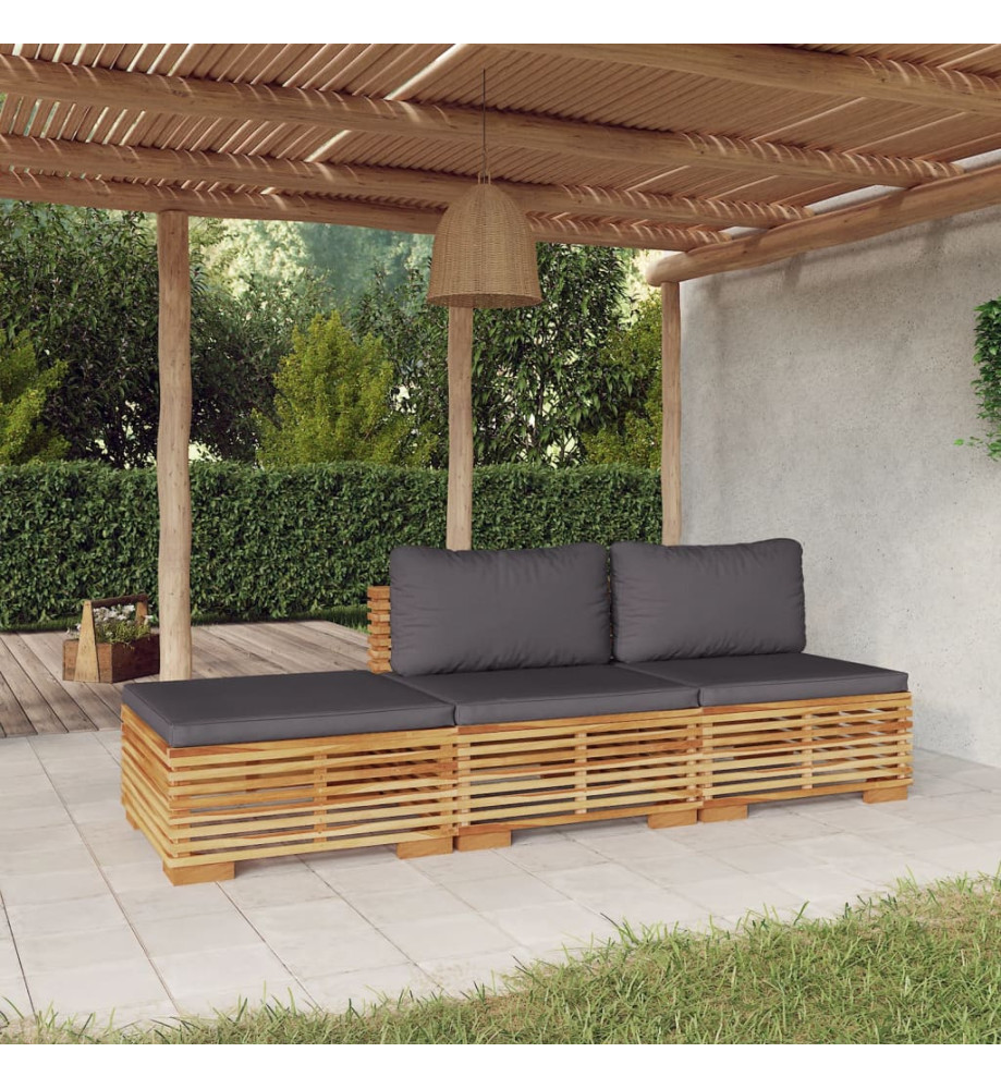 Salon de jardin 3 pcs avec coussins Bois de teck solide