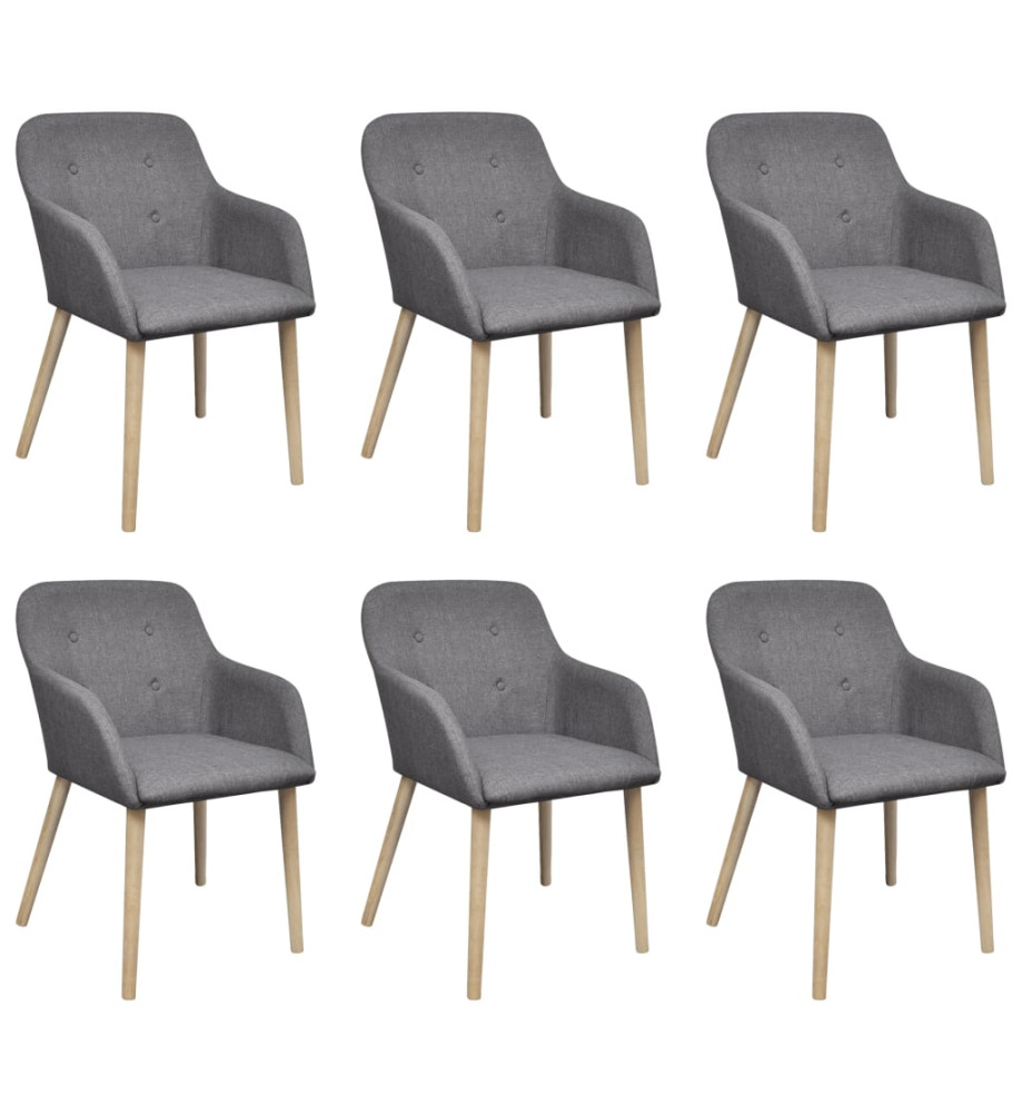 Chaises à manger lot de 6 gris clair tissu et chêne massif