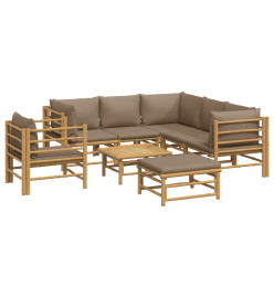 Salon de jardin 8 pcs avec coussins taupe bambou