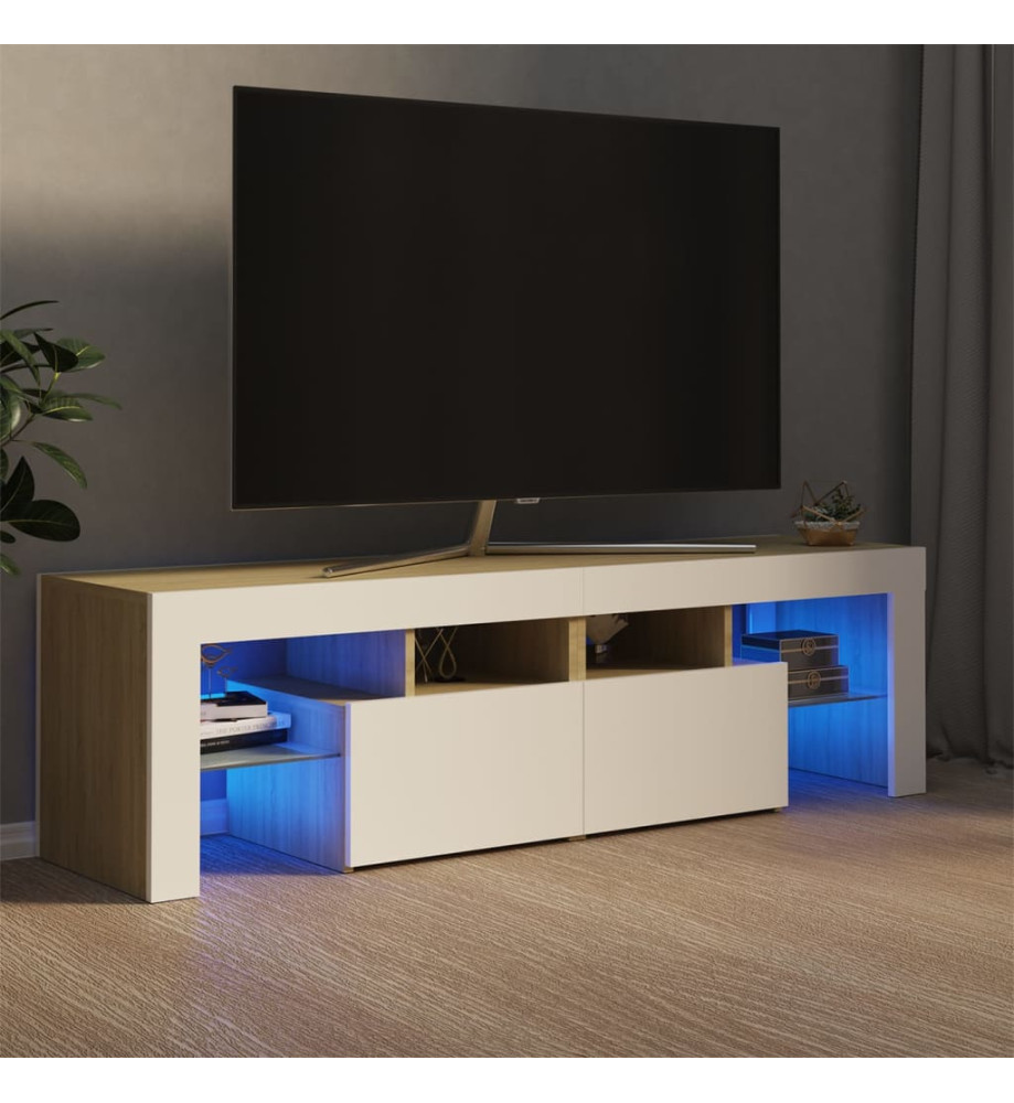 Meuble TV avec lumières LED Blanc et chêne sonoma 140x36,5x40cm