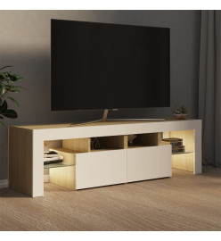 Meuble TV avec lumières LED Blanc et chêne sonoma 140x36,5x40cm