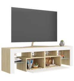 Meuble TV avec lumières LED Blanc et chêne sonoma 140x36,5x40cm