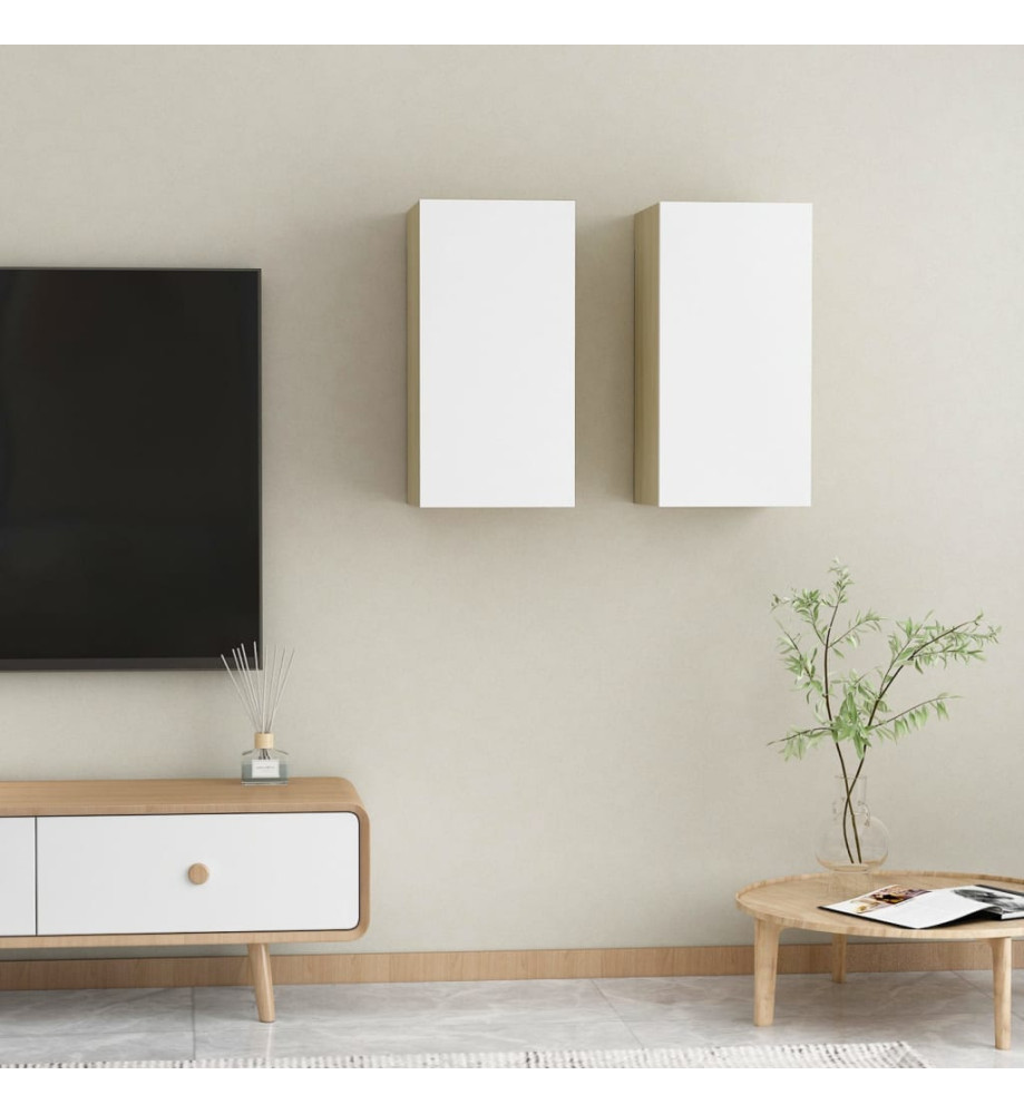 Meubles TV 2 pcs Blanc et chêne sonoma 30,5x30x60 cm Aggloméré