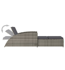 Chaise longue avec coussin gris foncé Résine tressée Gris