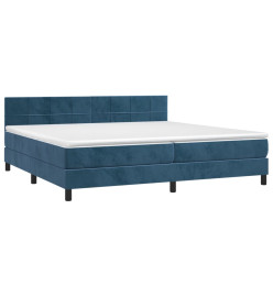 Sommier tapissier matelas et LED Bleu foncé 200x200 cm Velours