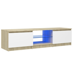 Meuble TV avec lumières LED blanc et chêne sonoma 140x40x35,5cm