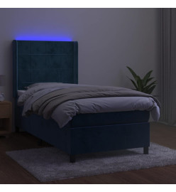 Sommier tapissier matelas et LED Bleu foncé 100x200 cm Velours