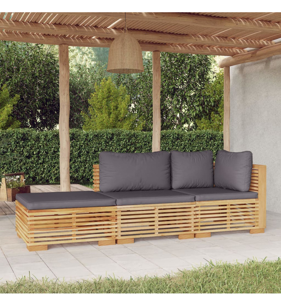 Salon de jardin 3 pcs avec coussins Bois de teck solide