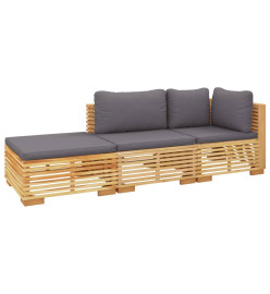 Salon de jardin 3 pcs avec coussins Bois de teck solide