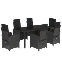 Ensemble à manger de jardin coussins 7pcs Noir Résine tressée