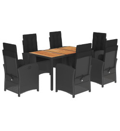 Ensemble à manger de jardin coussins 7pcs Noir Résine tressée