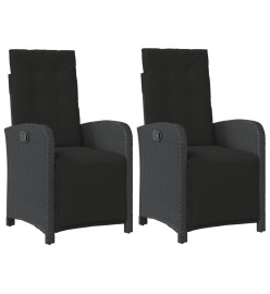 Chaises inclinables de jardin lot de 2 repose-pied noir rotin