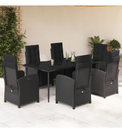 Ensemble à manger de jardin coussins 7pcs Noir Résine tressée
