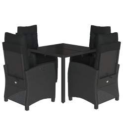 Ensemble à manger de jardin coussins 5pcs Noir Résine tressée
