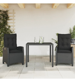 Ensemble à manger de jardin avec coussins 3 pcs Noir