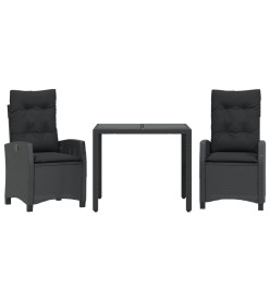 Ensemble à manger de jardin avec coussins 3 pcs Noir