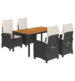 Ensemble à manger de jardin coussins 5pcs Noir Résine tressée