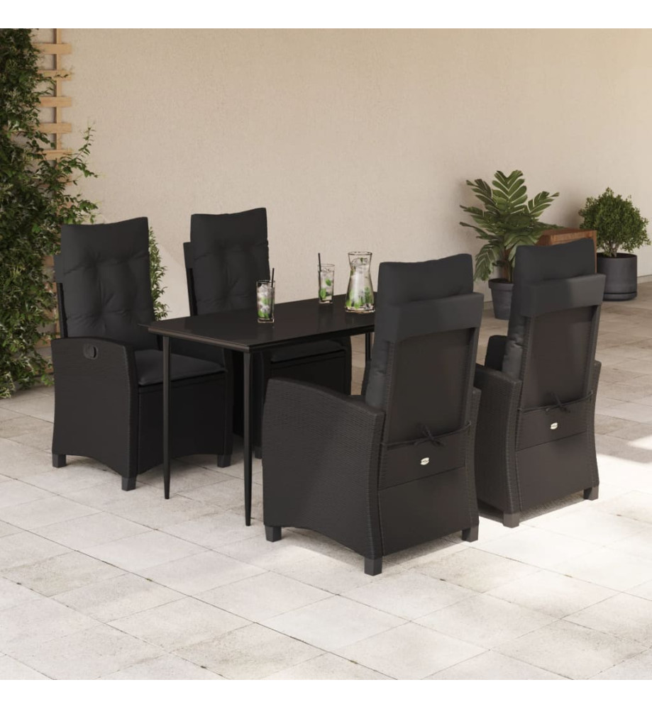 Ensemble à manger de jardin coussins 5pcs Noir Résine tressée Ensemble à manger de jardin coussins 5pcs Noir Résine tressée