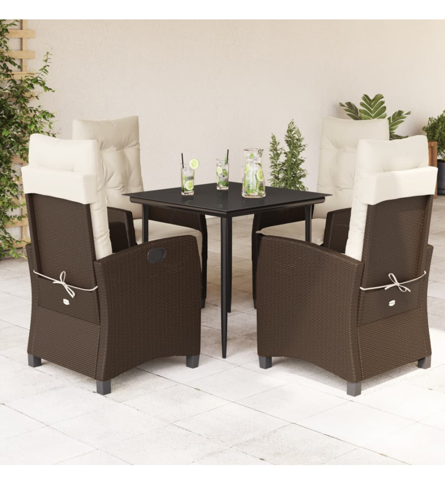 Ensemble à manger de jardin 5 pcs et coussins marron poly rotin Ensemble à manger de jardin 5 pcs et coussins marron poly rotin