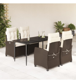 Ensemble à manger de jardin 5 pcs et coussins marron poly rotin