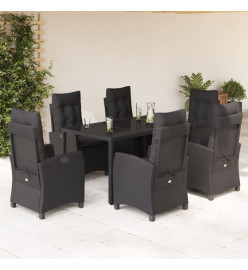 Ensemble à manger de jardin coussins 7pcs Noir Résine tressée