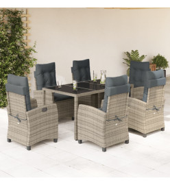 Ensemble à manger de jardin et coussins 7 pcs gris rotin