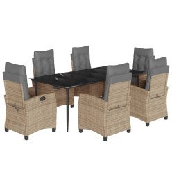 Ensemble à manger de jardin coussins 7 pcs mélange beige rotin