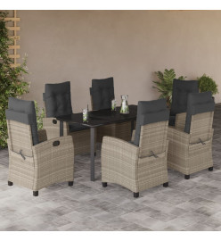 Ensemble à manger de jardin et coussins 7 pcs gris clair rotin