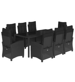 Ensemble à manger de jardin 9pcs coussins noir résine tressée