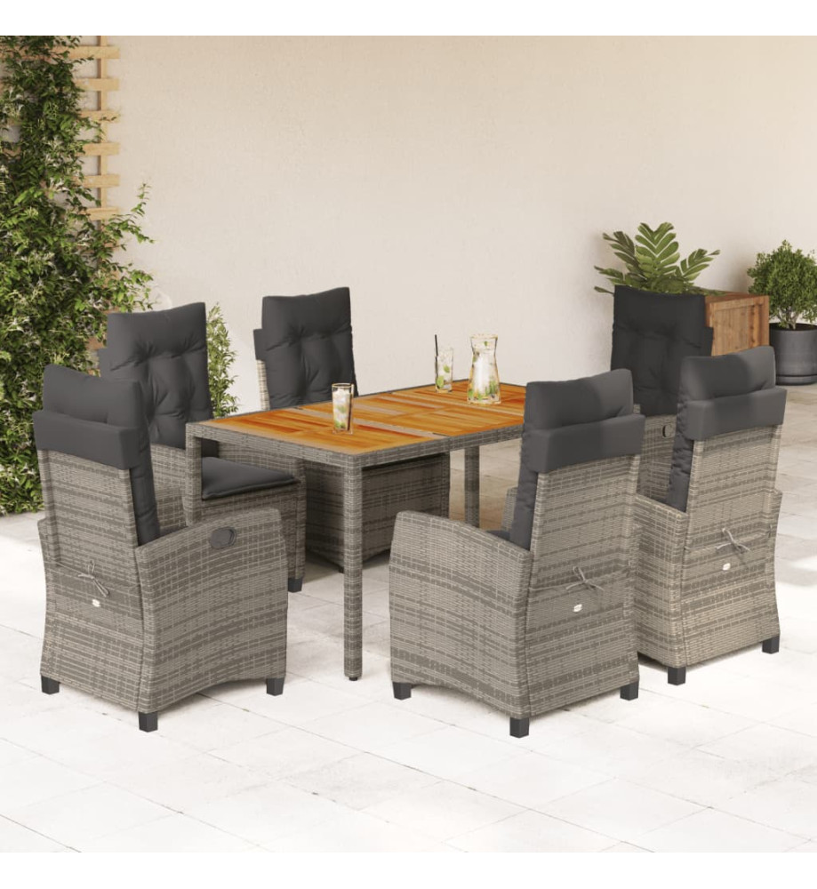Ensemble à manger de jardin et coussins 7 pcs gris rotin Ensemble à manger de jardin et coussins 7 pcs gris rotin