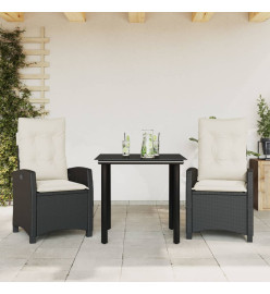 Ensemble à manger de jardin avec coussins 3 pcs Noir