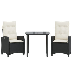Ensemble à manger de jardin avec coussins 3 pcs Noir