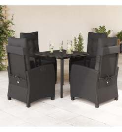 Ensemble à manger de jardin coussins 5pcs Noir Résine tressée