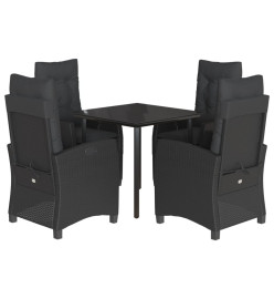 Ensemble à manger de jardin coussins 5pcs Noir Résine tressée