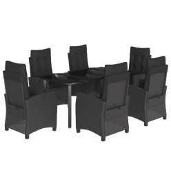 Ensemble à manger de jardin coussins 7pcs Noir Résine tressée