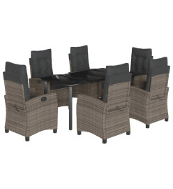 Ensemble à manger de jardin et coussins 7 pcs gris rotin