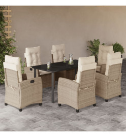 Ensemble à manger de jardin et coussins 7 pcs beige poly rotin