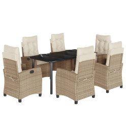 Ensemble à manger de jardin et coussins 7 pcs beige poly rotin