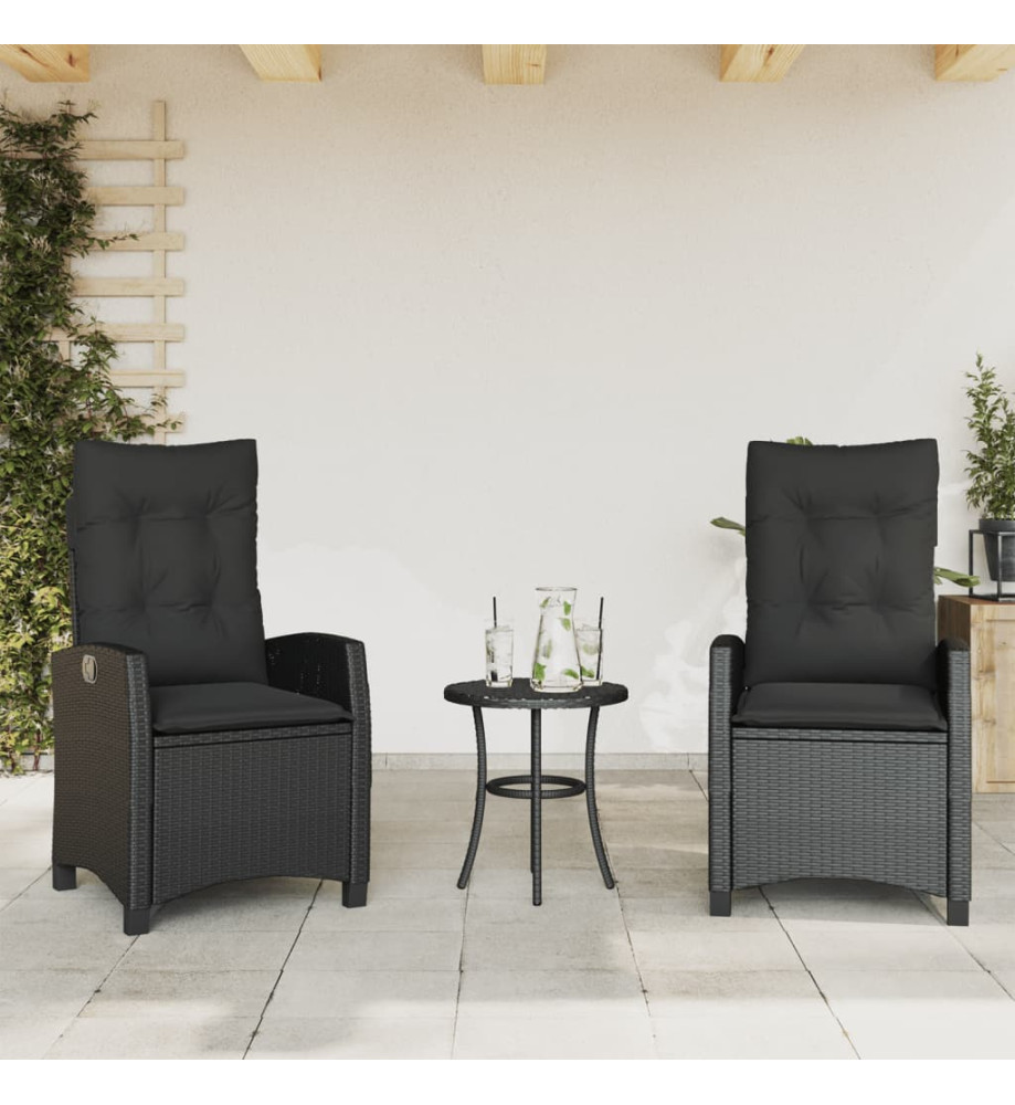 Chaises inclinables de jardin lot de 2 et coussins noir rotin Chaises inclinables de jardin lot de 2 et coussins noir rotin