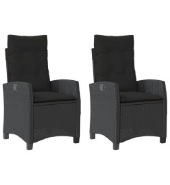 Chaises inclinables de jardin lot de 2 et coussins noir rotin